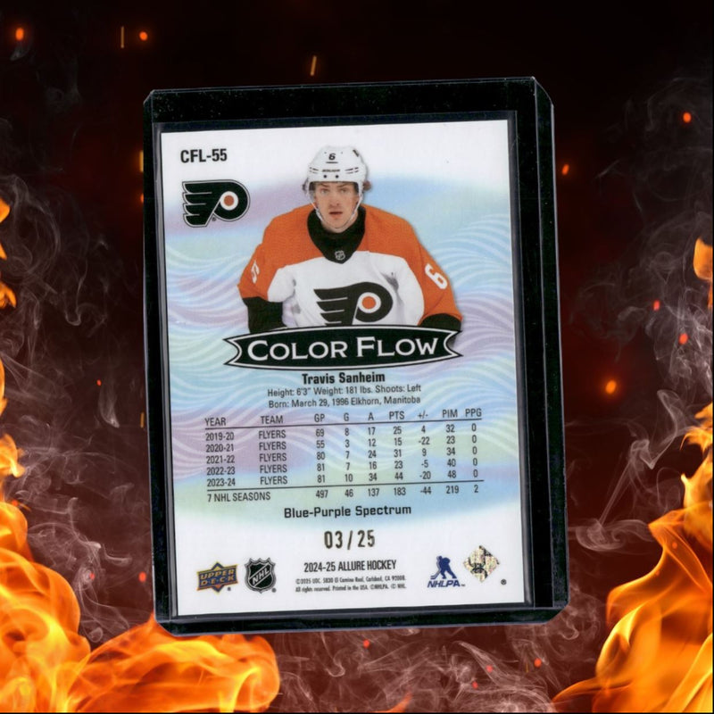 2024-25 Upper Deck Allure Travis Sanheim Color Flow Blue Purple Spectrum 03/25