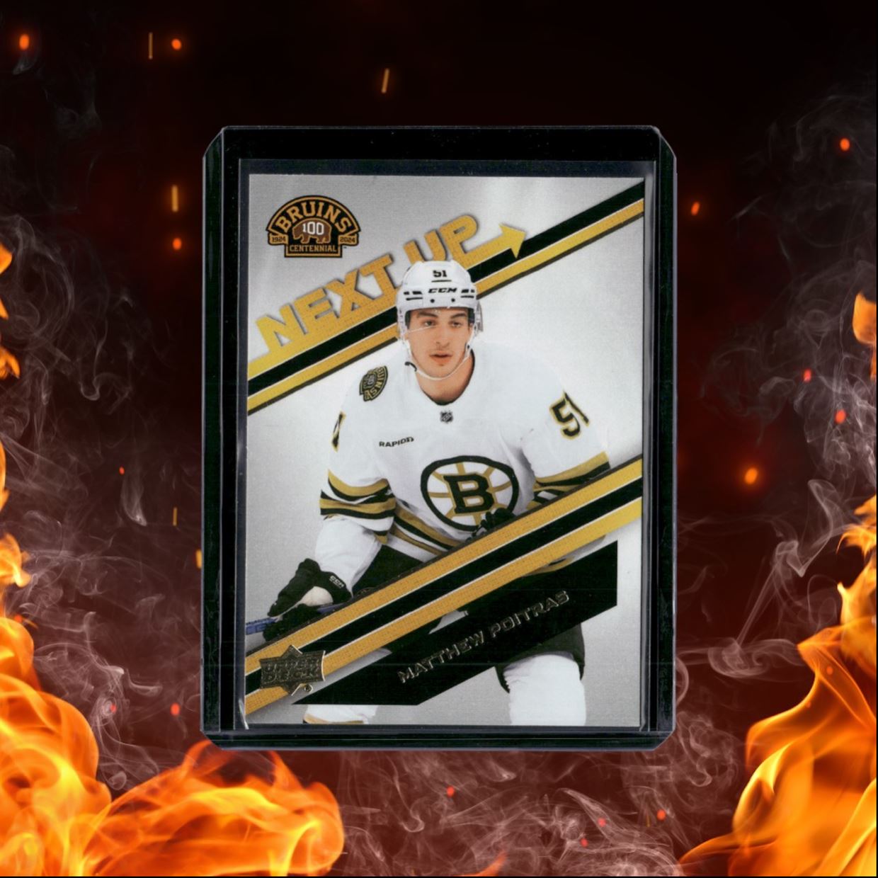 2023-24 Upper Deck Boston Bruins Centennial Matthew Poitras Next Up! Gold Rookie