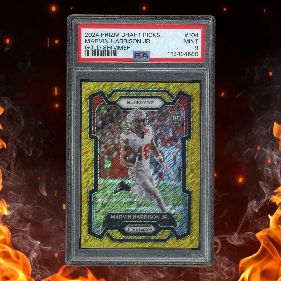 2024 Panini Prizm Draft Picks MARVIN HARRISON JR Rookie Gold Shimmer /15 PSA 9