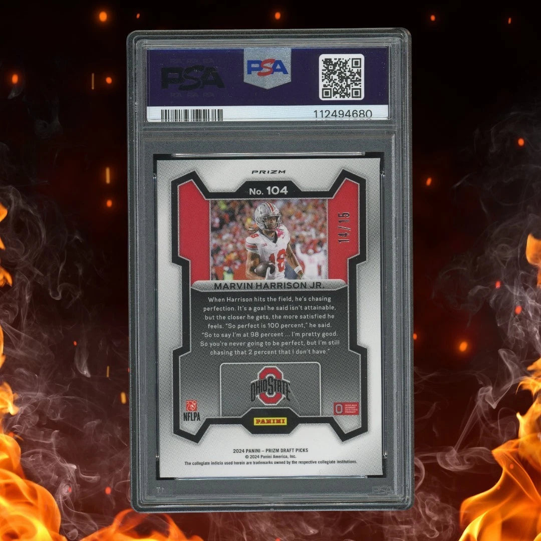 2024 Panini Prizm Draft Picks MARVIN HARRISON JR Rookie Gold Shimmer /15 PSA 9