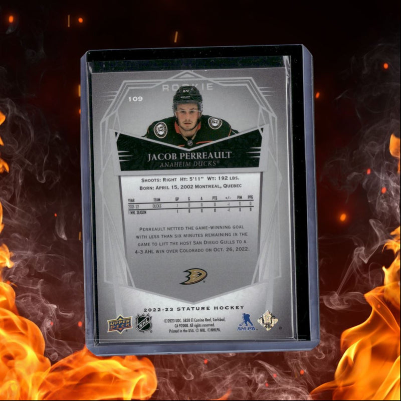 2022-23 Upper Deck Stature Jacob Perreault Design Photo Variant Rookie 19/22