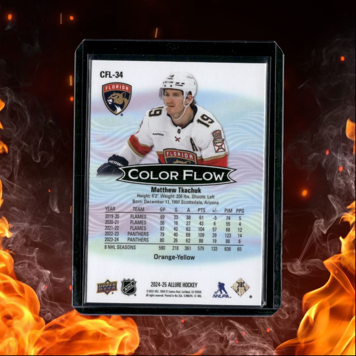 2024-25 Upper Deck Allure Matthew Tkachuk Color Flow Orange Yellow (A) #CFL-34