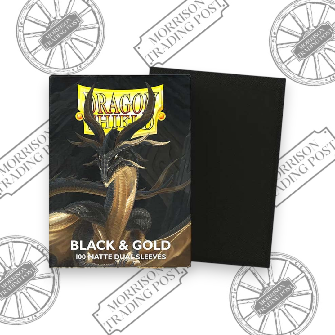 Dragon Shield Matte Dual Black & Gold Card Sleeves (100-count) — box and sleeve