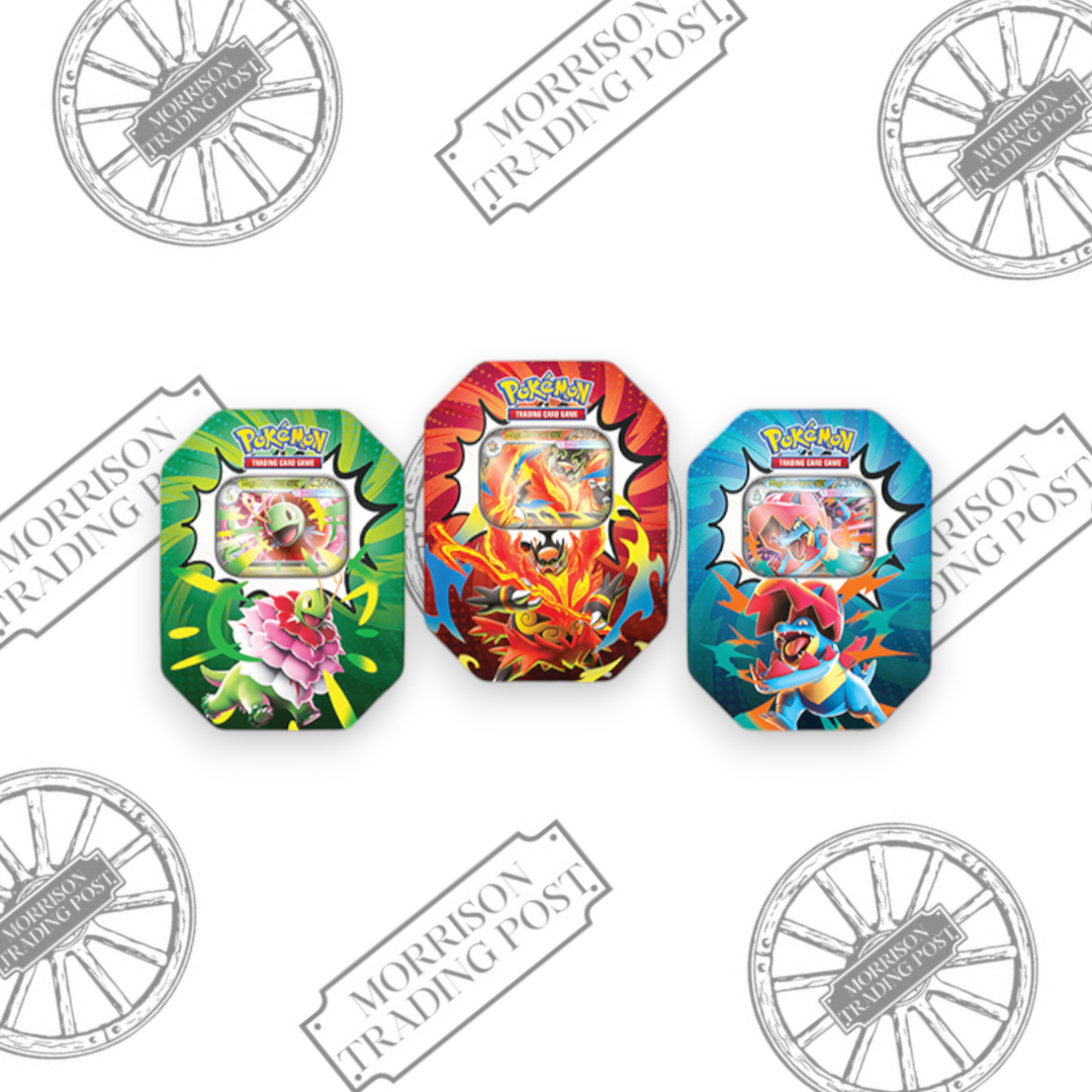 Pokemon Ascended Heroes Tin — Mega Meganium EX, Mega Emboar EX and Mega Feraligatr EX tins