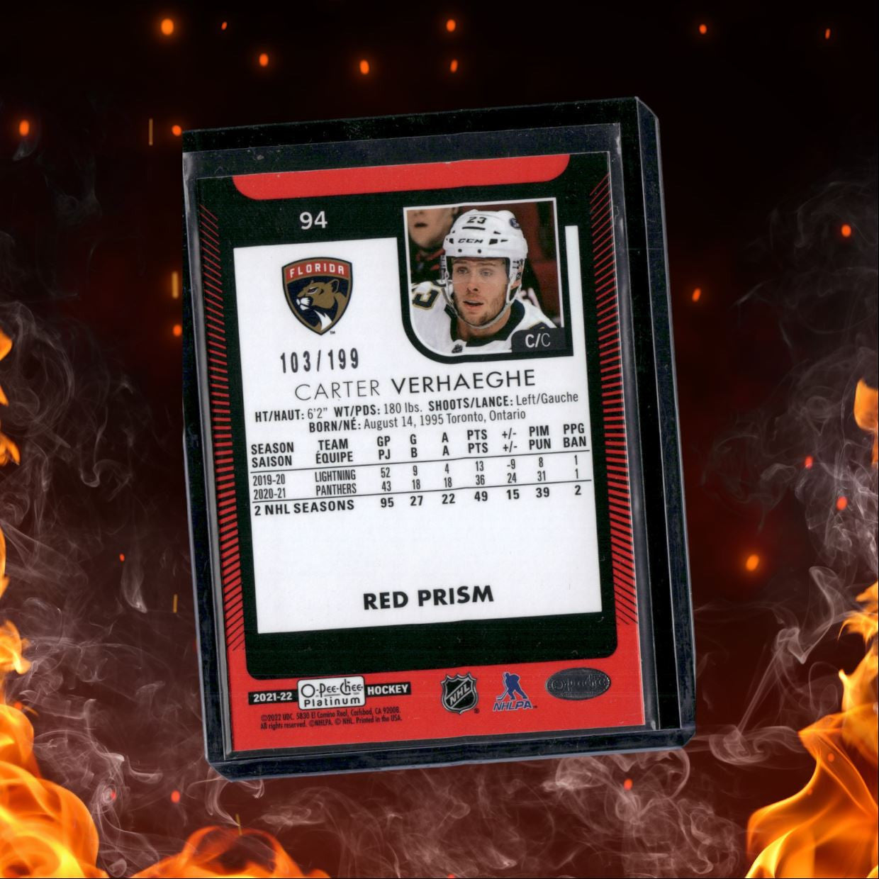 2021-22 O-Pee-Chee Platinum Red Prism Carter Verhaeghe 103/199 #94