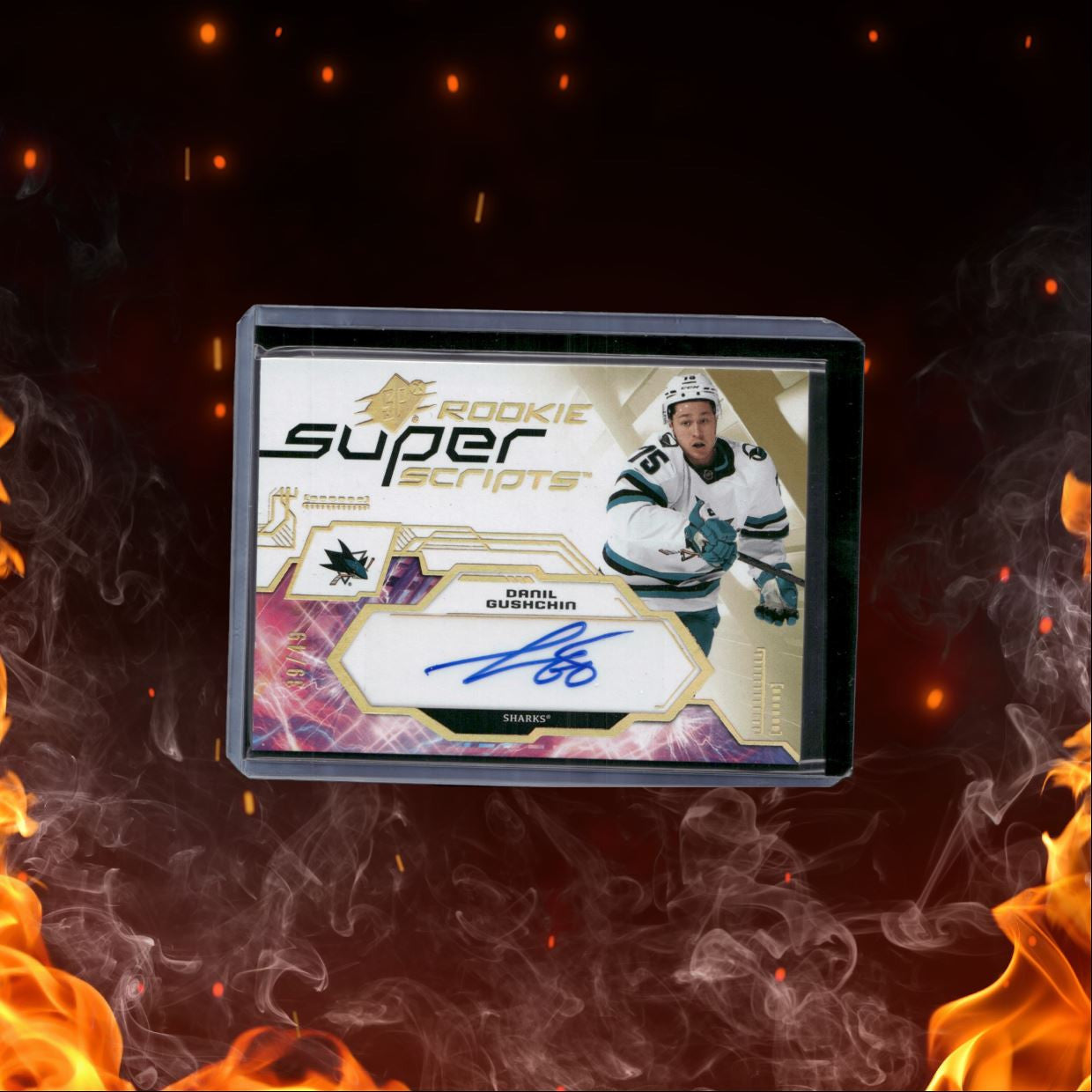 2023-24 Upper Deck SPx Danil Gushkin Super Scripts Gold Rookie Auto 39/49
