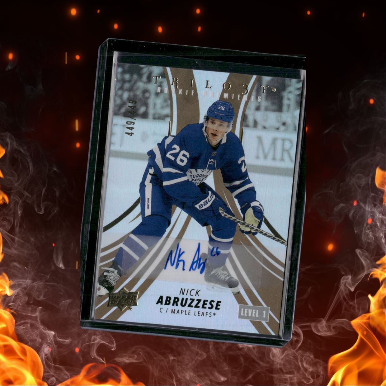 2022-23 Upper Deck Trilogy Nick Abruzzese Gold Premieres Level 1 Rookie Auto