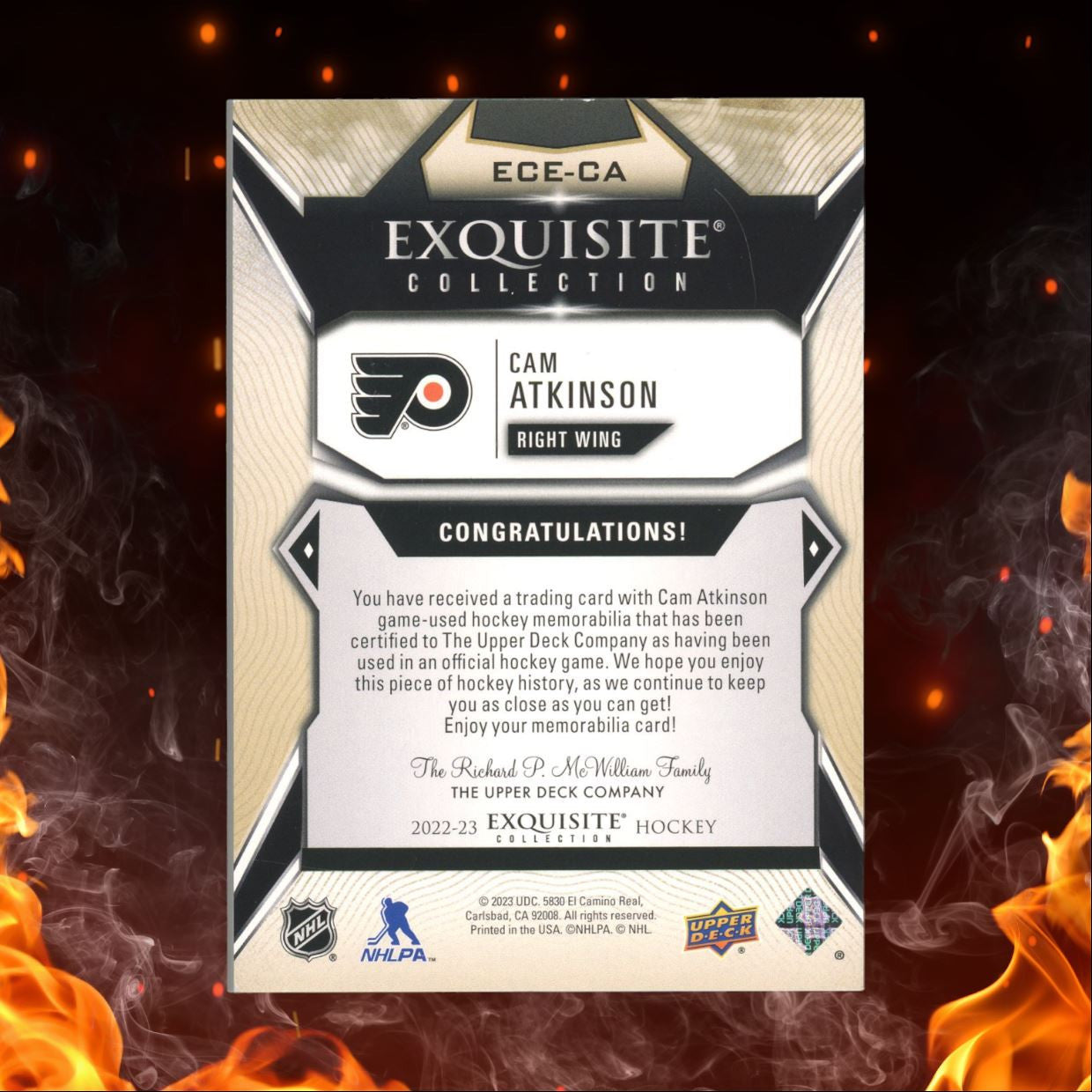 2022-23 UD Black Diamond Exquisite Collection Cam Atkinson Patch 33/99 #ECE-CA