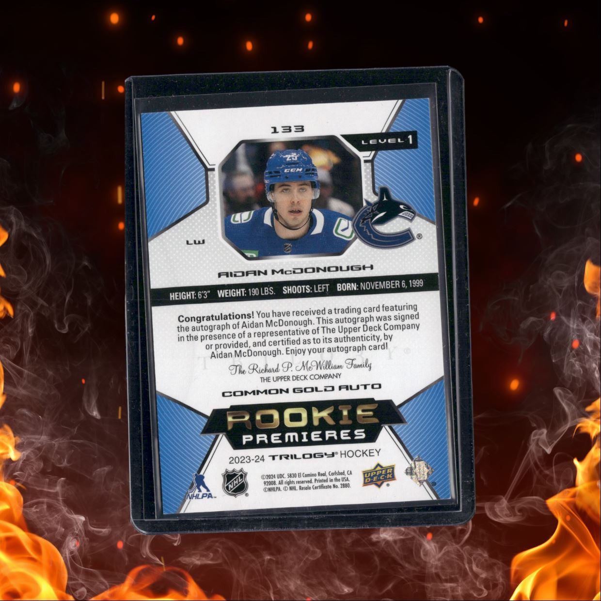 2023-24 Upper Deck Trilogy Aidan McDonough Level 1 Premieres Rookie Auto #133