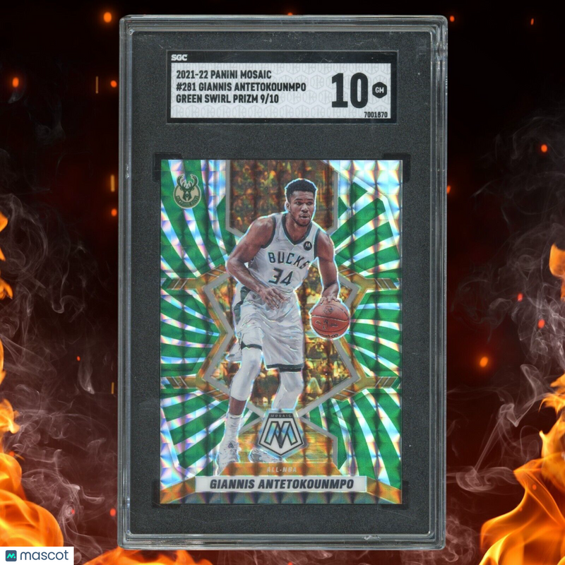 2021-22 Panini Mosaic GIANNIS ANTETOKOUNMPO /10 Green Swirl Prizm SGC 10