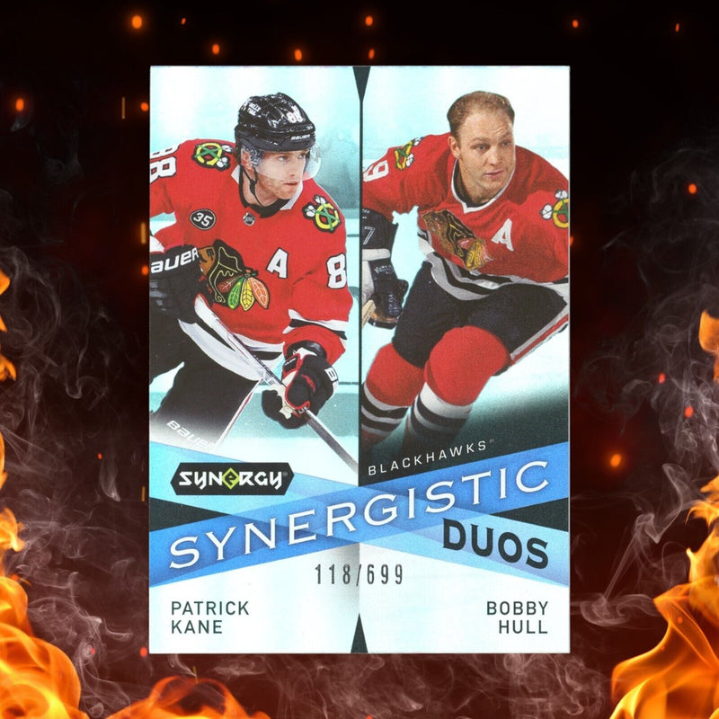 2022-23 upper deck synergy patrick kane | bobby hull synergistic duos /699