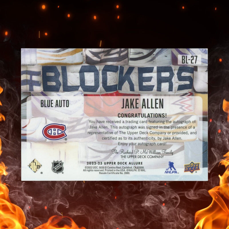 2022-23 Upper Deck Allure Jake Allen Blockers Blue Auto 1:3,399