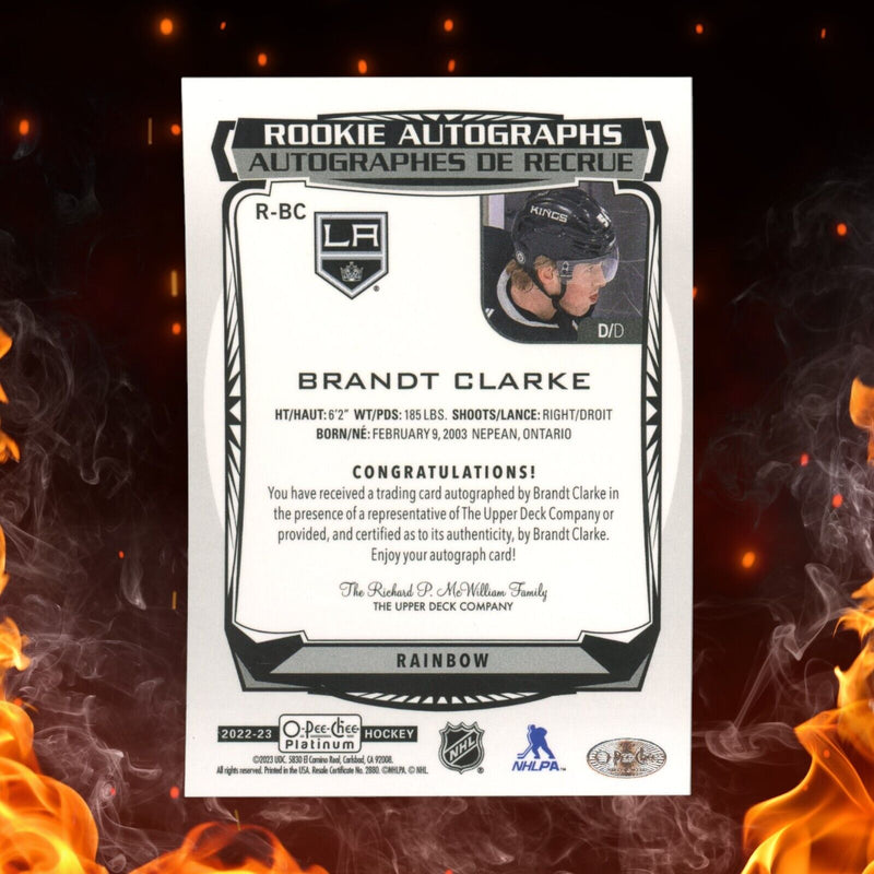 2022-23 O-Pee-Chee Platinum BRANDT CLARKE Rookie Auto Rainbow