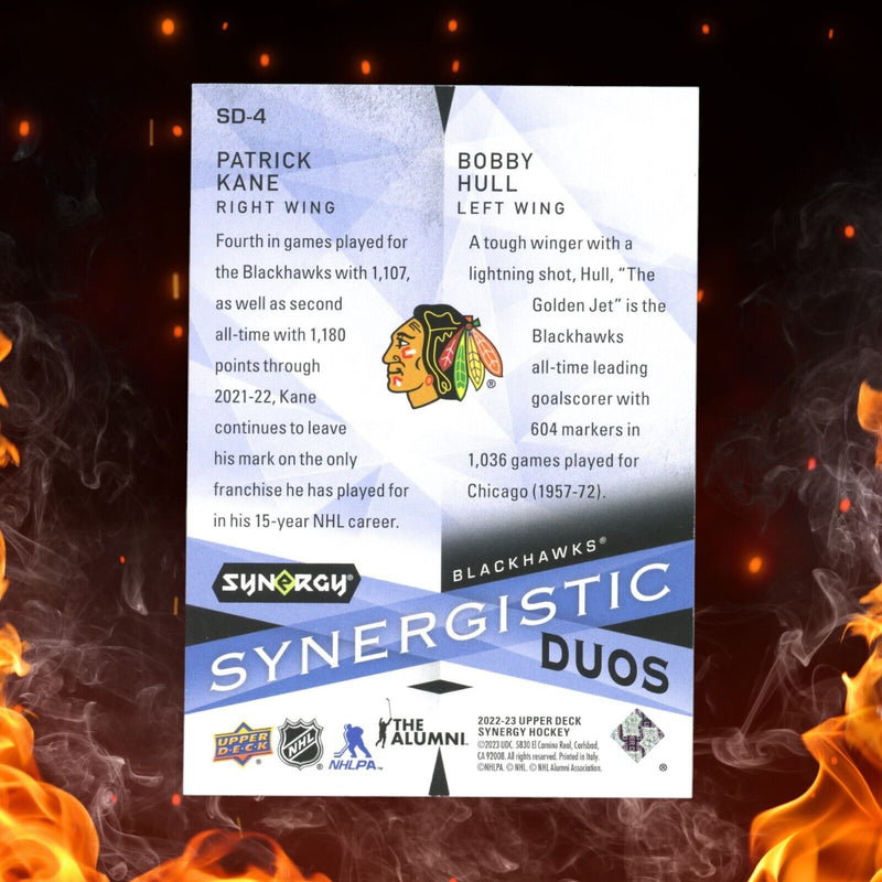 2022-23 upper deck synergy patrick kane | bobby hull synergistic duos /699