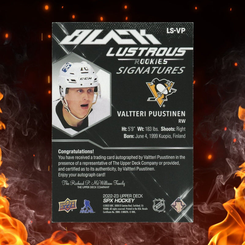 2022-23 Upper Deck Spx Valtteri Puustinen Rookie Auto Black Lustrous /25 Gold