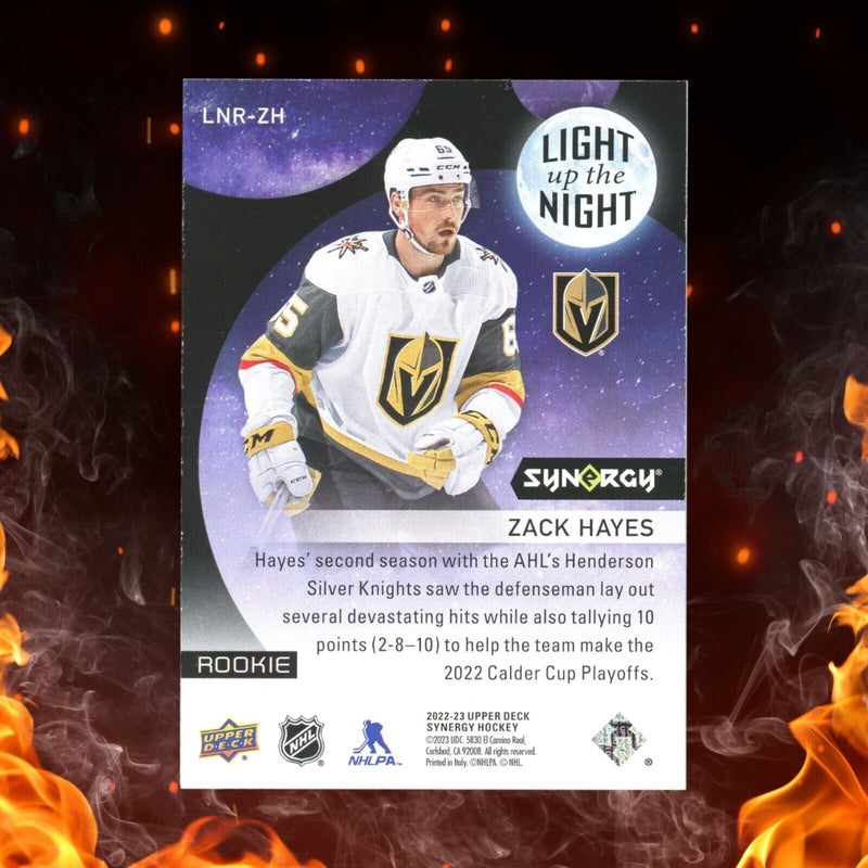 2022-23 upper deck synergy zack hayes rookie light up the night /75 pink